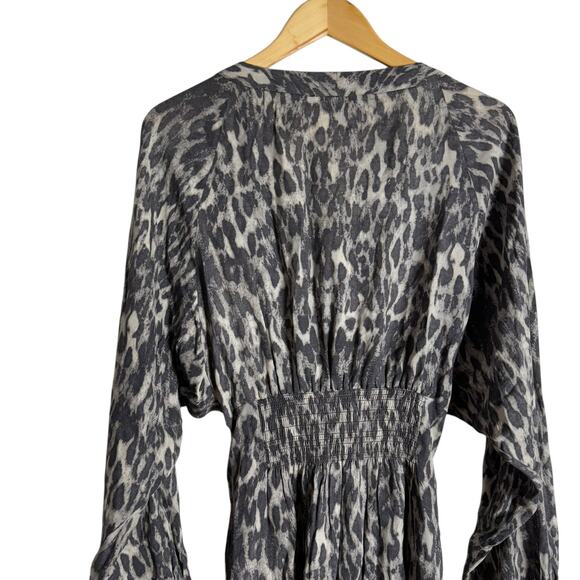 All Saints Nichola Gray Leopard Animal V-Neck Handkerchief Mini Dress Size M - Picture 13 of 15